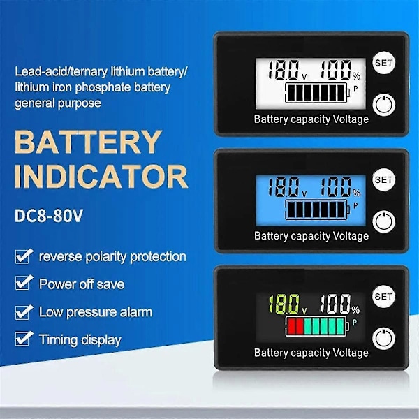 LCD Vätskekristall 8-100V Voltmeter Batteri Bil Strömdetektering Digital Litiumbatteri Kapacitetsdisplaymodul,B