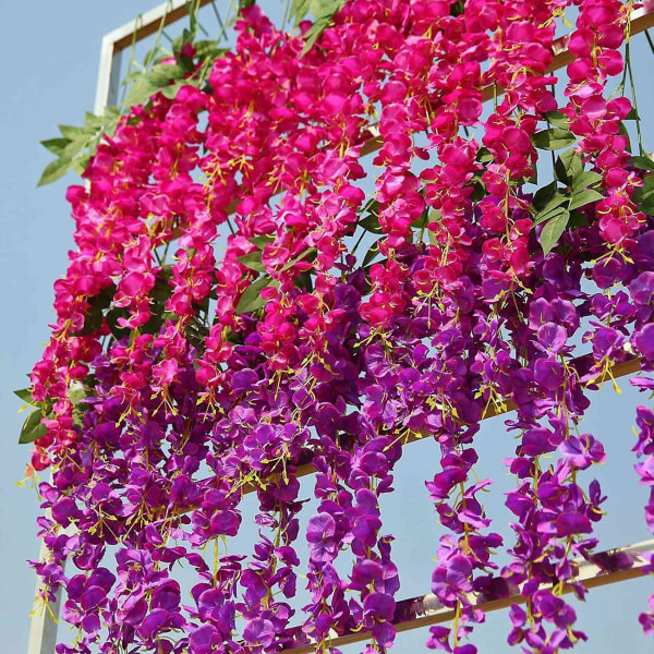 Konstgjord Silke Wisteria Vinranka Ratta Silke Hängande Blomma Bröllopsdekoration, 12 Stycken, (Lila)