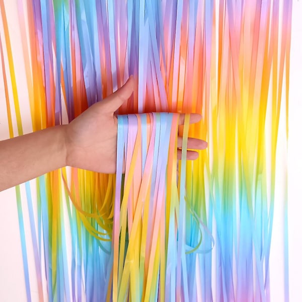 Mengxi Pet Gradient Flerfärgad Glitter-Dekoration med fransar Bakgrundsdraperi för födelsedagsfest