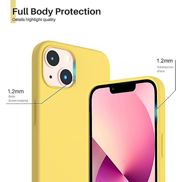 Kompatibel med iPhone 13 Etui 6.1, Ultra Tynd Flydende Silikon Fuld Dækning Blød Gel Gummi Etui Cover 6.1\" -gul