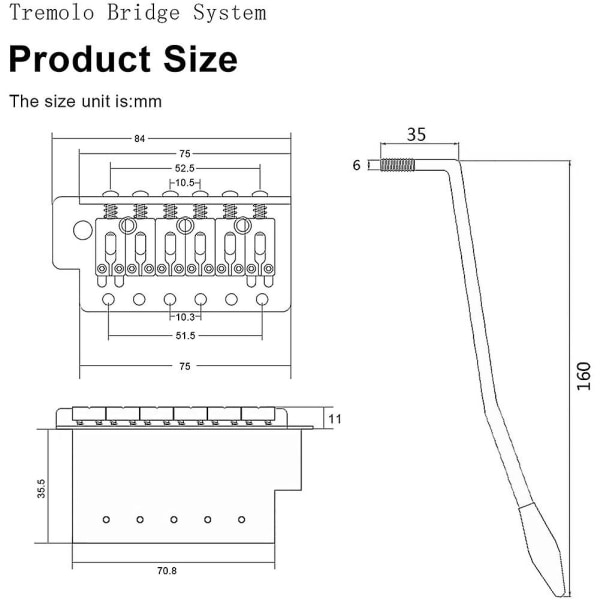 52,5 mm Gitarre For Tremolo Bridge Set For Strat Elektrisk Gitarre Utskifting, svart