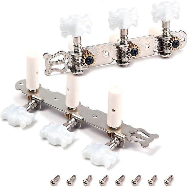 2 stk. Guitar Stemmemaskiner Stemmeknapper Stemmegreb Stemmere til Klassisk Guitar med Monteringsskruer, 3L 3R Krom