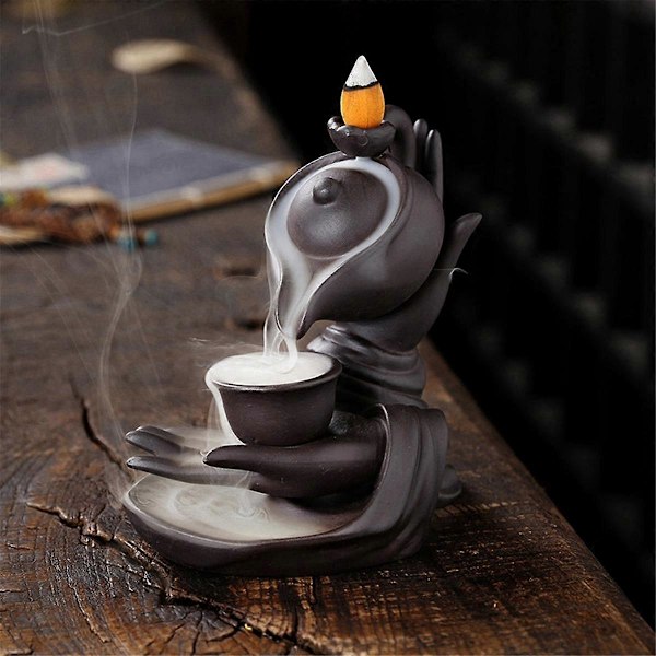 Buddha Hånd Tilbageflydende Røgelse Vandfald Brænder Røgelseholder Vandfald