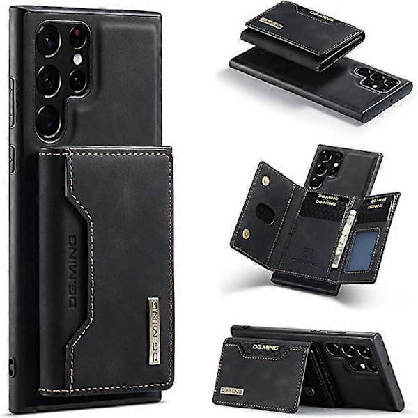 2-i-1 Avtagbart Plånboksbakstycke för Samsung Galaxy S21 Ultra 5G Läderfodral med Kortfack Magnetiskt Fack Smalt Telefonfodral 6,8'' (svart, S21 Ul