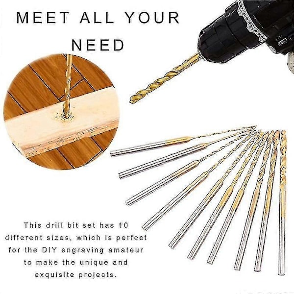Twist Bor Set - 10 stk 0,6 mm-2,2 mm Mini Bor 2,35 Hss Mini Gravering Bor Bits Hul Dri