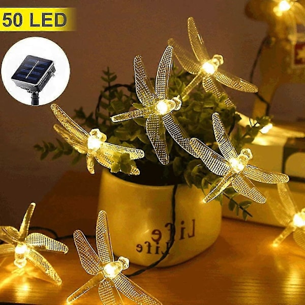 50 LED Solcelle Lys Udendørs Guldsmede Lys Med 8 Lystilstande Vandtæt Belysning