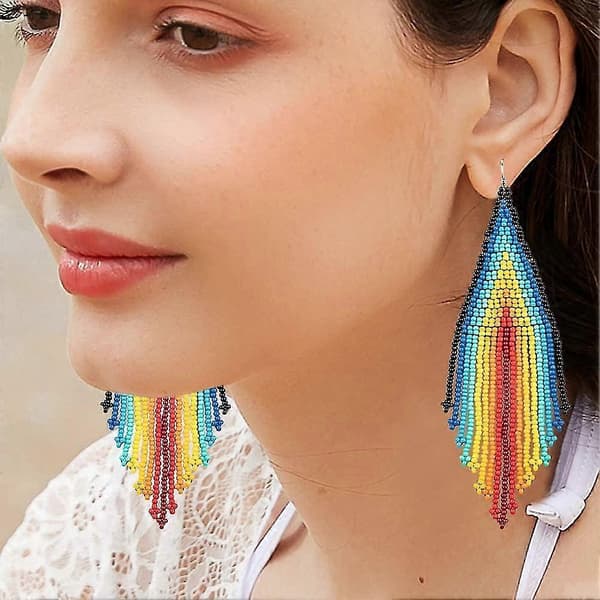 Heytea Lange Perle-Hængende Øreringe   u2013 Boho Native Håndlavede Frøperle-Tassel Øreringe Til Kvinder Og Piger, Bohemian Store Statement Perle-Drop Fr