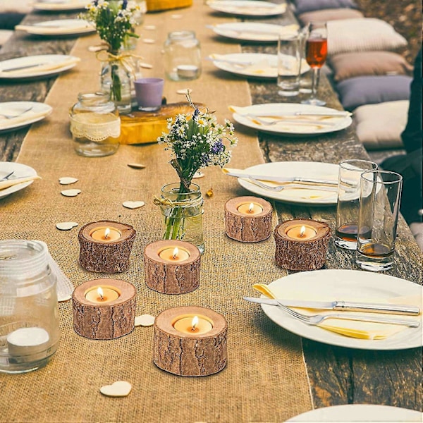 9-pack Trä Tealight Ljusstakar, Votiv Tea Light Holder M Storlek Inre Hål Rustik Bröllopsdekoration