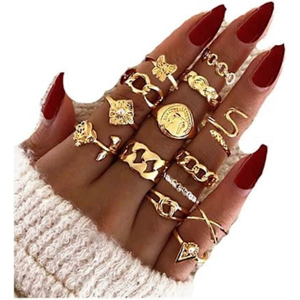 7 stk. Stjerne Måne Knoring Sæt til Kvinder Teenagere Vintage Guld Stabelbare Fingerringe Sæt til Fødselsdag Halloween Julegave