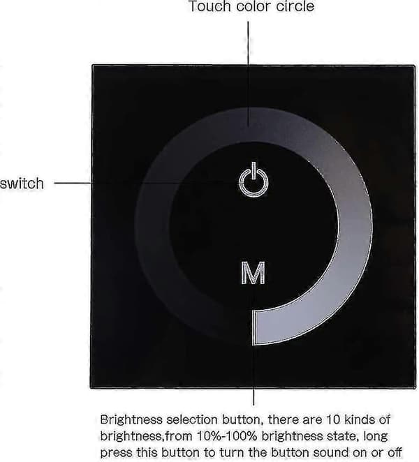 DC 12V-24V Lysdæmperkontakt Vægmonteret Touch Panel Controller; Monokrom LED Strip Lysstyrke Justerbar Lysdæmper; Touch Screen LED Lysdæmperkontakt (sort)