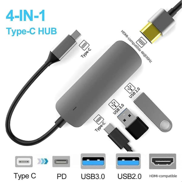 Dockingstation Højhastigheds Transmission Multi-purpose Plug Play Type-C til 4K HDMI-kompatibel USB 3.0 PD Mini Oplader Kabel Hub til Mus