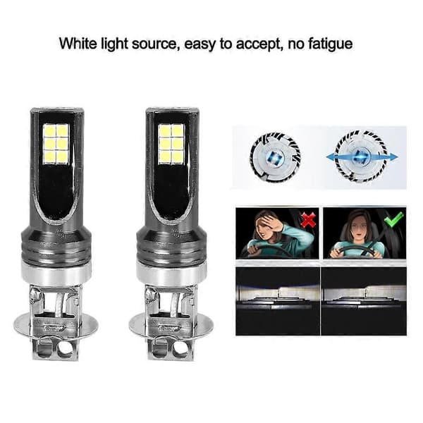2 stk 3030-12LED H3 Bilfrontlys Pære Hovedlys 6000K Hvitt Lys
