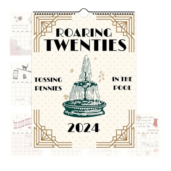 2024 Roaring Twenties -kalenteri seinäkalenteri, 12 kuukauden kalenterisuunnittelu, hauska riippuva kuukausittainen Wa