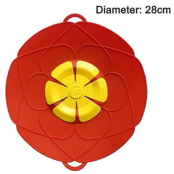 28 cm Silikon Anti-överflödeslock, grytlock Silikon Spill Stopp Lock Red