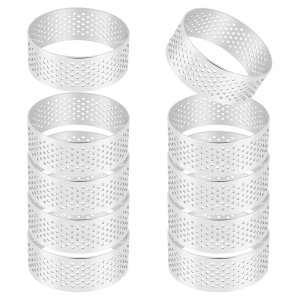 10 Pack 5cm Stainless Steel Tart Ring, Heat-Resistant Perforated Cake Mousse Ring, Round Ring Baking Doughnut Tools