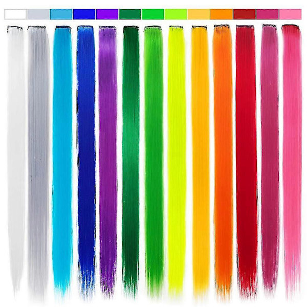 26 stk. Farvede Party Highlights Clip In Hair Extensions til Piger 20 Tommer Multi-farver Glat Hår Syntetiske Hårstykker Til Festen (13 farver)