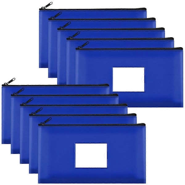 10-pack Bankfack Inbetalningspåsar med Dragkedja, Läder Väskor Plånböcker med Etikett, Sminkväskor, för Kontanter, Mynt, Cet