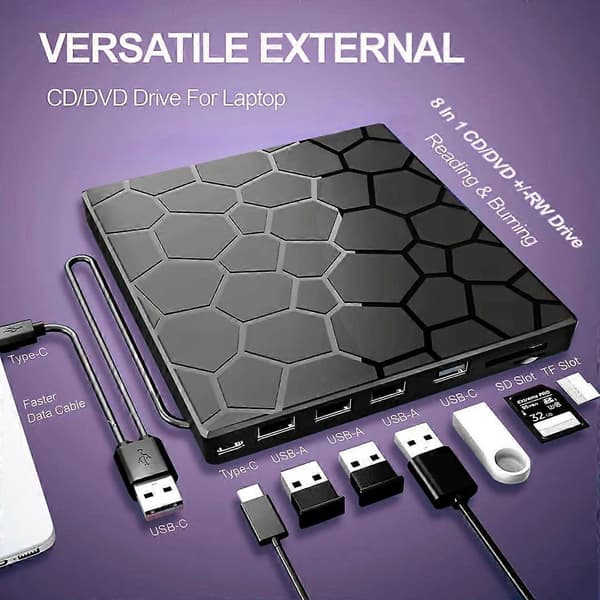 Ulkoinen CD/DVD-asema 7 in 1 USB 3.0 Ultraohut CD-poltin