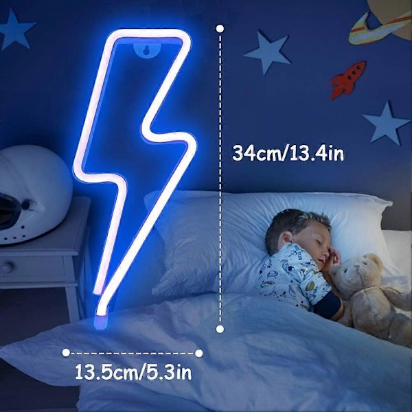 Neonskylt Blixt Neonskylt för Väggdekor, USB eller Batteridriven Blå LED Blixt Neonskyltar för Sovrum