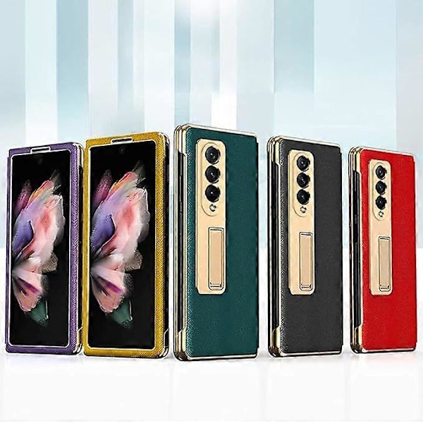 SBSG Etui for Samsung Galaxy Z Fold 3 Luksuriøst Lær Hybrid Platering PC med Stativdeksel Støtsikker Beskyttende Foldbar Etui for Samsung Galaxy Z Fold