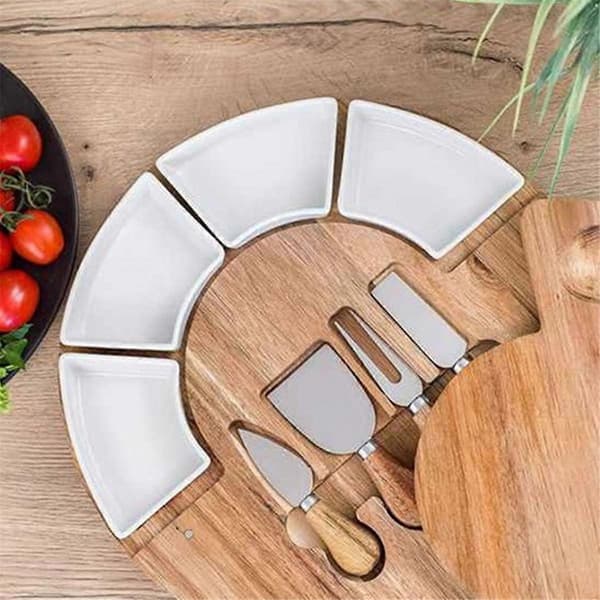 Köttbricka, Ostbricka i Ek, med Kniv och Skål, Perfekt som Inflyttningspresent.