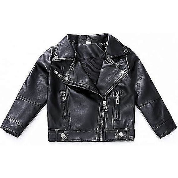 Flickor Mode PU Läder Motorcykeljacka Barn Ytterkläder Slimmad Kappa 2-12 År 11-12 År