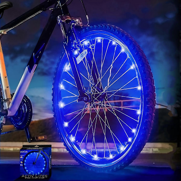 Blå Sykkelhjul Lys, To moduser er alltid på + blinkende MTB LED Eike Lys, Sykkellys Wire Hot Wheels Filament lengde 2M   (1 Dekkpakke)