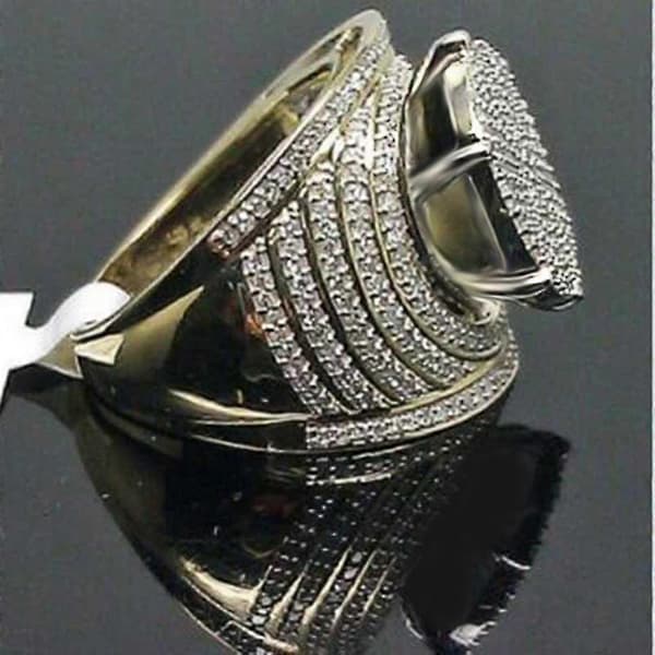 Luksuriøs Dominerende Overdreven Gull Full Diamant Rund Herre Ring Smykker