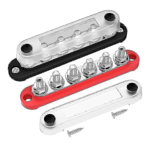 12V Bussjern, 6x5/16 Tommer (M8) Terminalpinner, Strømfordelingsblokk med Deksel for 12V-48V Bil
