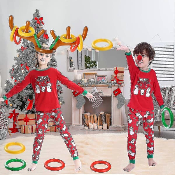 Juleinflatable reinsdyrgevir-ringkastspillsett - Morsomme jule-ringkastspill for julepynt