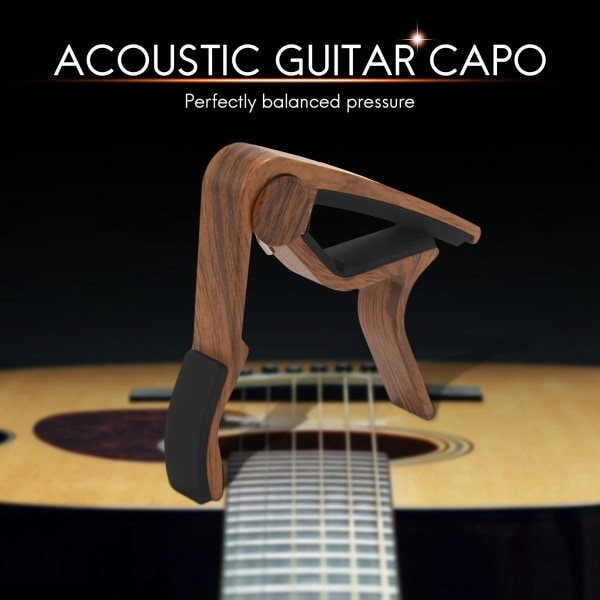 Guitar Capo Real Wood Picks inkluderet (2) Sæt til akustisk guitar, elektrisk guitar hurtig skift til