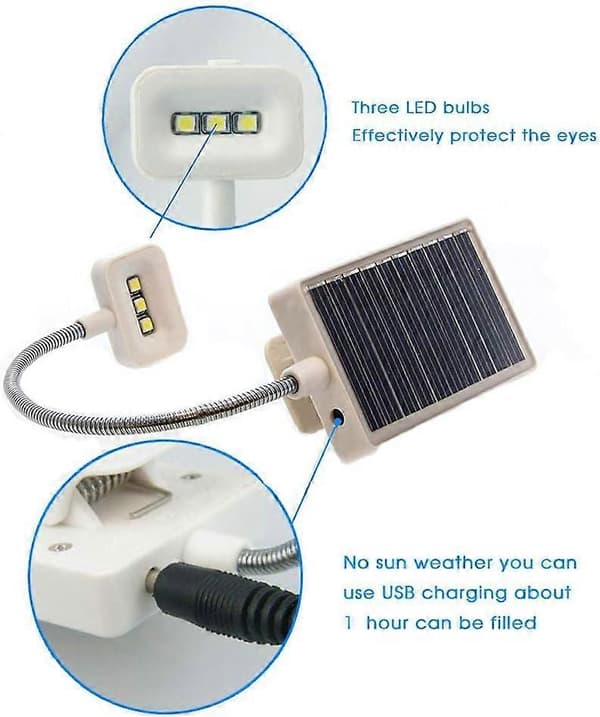2025 Egnet Solcelle Boklamper, Fleksibel Clip-on LED Leselys USB Oppladbar og Solcelledrevet