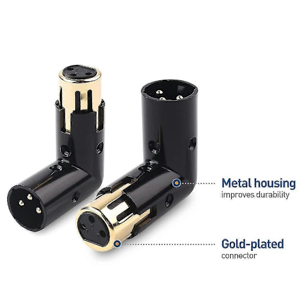2 ST Audio Adapterkontakt Justerbar Hane till Hona Rätvinklig XLR Adapter 3-Pin Svart (XLR 90 Graders Adapter)