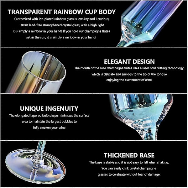 Kristall Champagneglas Set om 2 Iridescent Champagneglas Bröllop Jul Alla Hjärtans Dag Skål