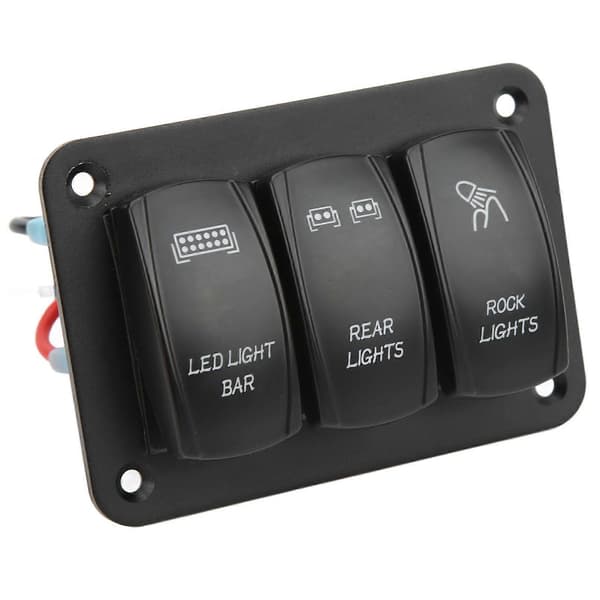 5-pins 3-gang vippebryterpanel med LED-lyslistbryter, blå bakgrunnsbelysning, DC12-24V for båt, bil, ATV, UTV