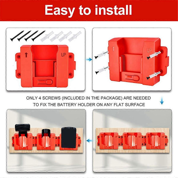 Til 12V 18V Lithium Batteri Vægmonteringsdock Holder Batteriopbevaringsreol Beslag M12 Fastgørelsesbeslag