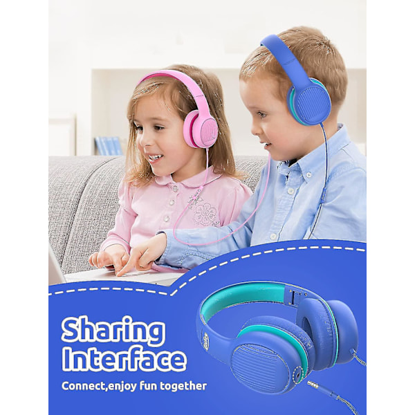 Barnens hörlurar med 85db/94db volymbegränsning Inline Hd Mic Audio Release Fällbara barn hörlurar Justerbara Over-ear Toddler hörlurar Blå