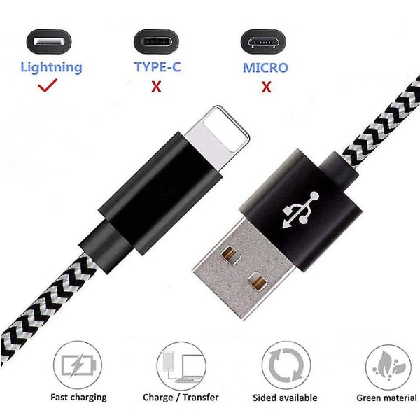 Usb C Lightning Kabel 1m, Nylon Ladekabel Strømforsyning Hurtig opladningstilstand