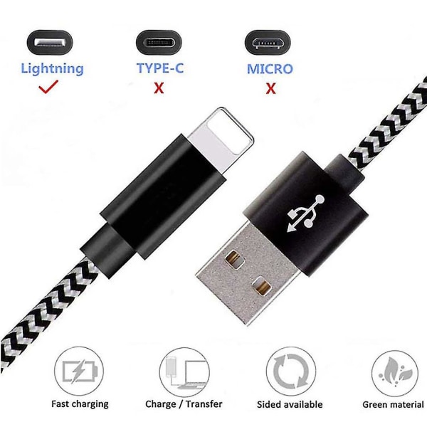 USB C Lightning-kabel 1m, Nylon Power