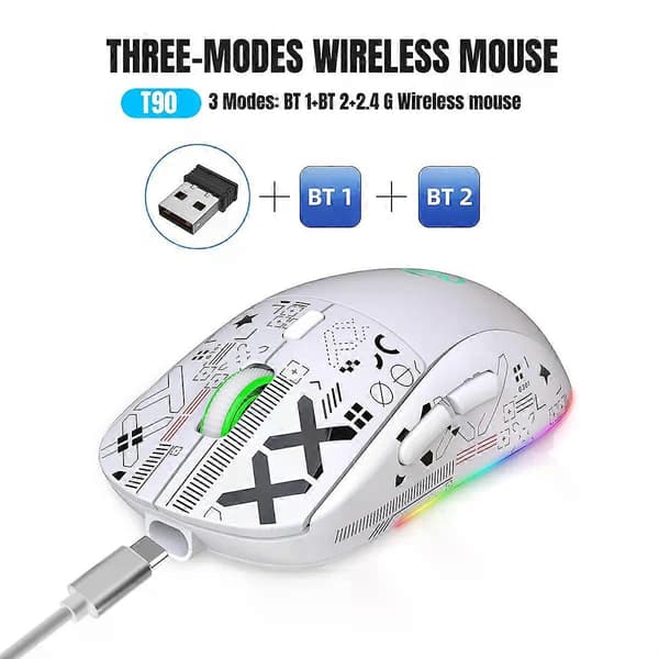 Trådlös Gamingmus T90 3600Dpi vit