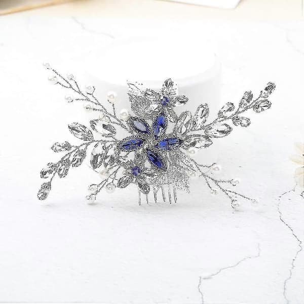Bryllupshårkam Blå Rhinestone Brudehårtilbehør For Brud og Brudepiker Bryllupshårstykke Sølv