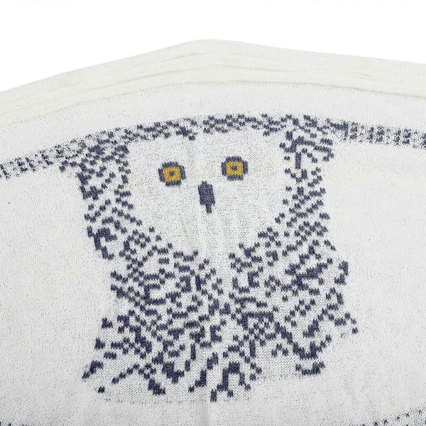 Vändbar ugglesjal/scarf, stickade ugglescarfar, vitt tryck, varm och stilfull