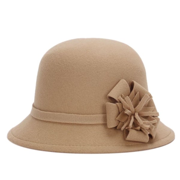 Blomsterklocka Bowlerhatt Dam Fest Bröllop Kyrka Hink Chapeau Elegant Formell Kvinna Ullhatt Varm Filt Vinter Fedora Keps