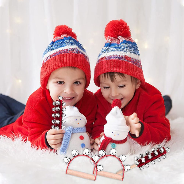 Julehåndbjælder Håndslædeklokker af træ Jingle Shaker Bells Håndklokker Rangler Mus
