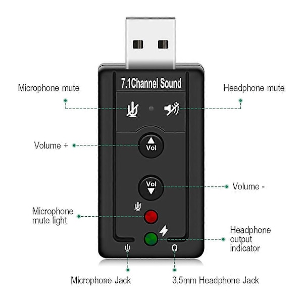 USB 7.1 Ekstern PC USB Lydkort 3.5mm Hodetelefon Audio Adapter Mikrofon Lydkort For Mac Win Computer Android Linux