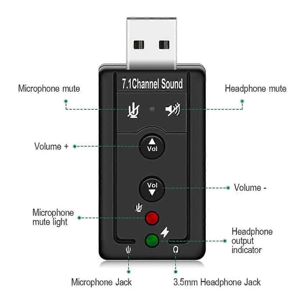 USB 7.1 Externt PC USB Ljudkort 3.5mm Hörlurs Ljudadapter Mikrofon Ljudkort För Mac Win Dator Android Linux