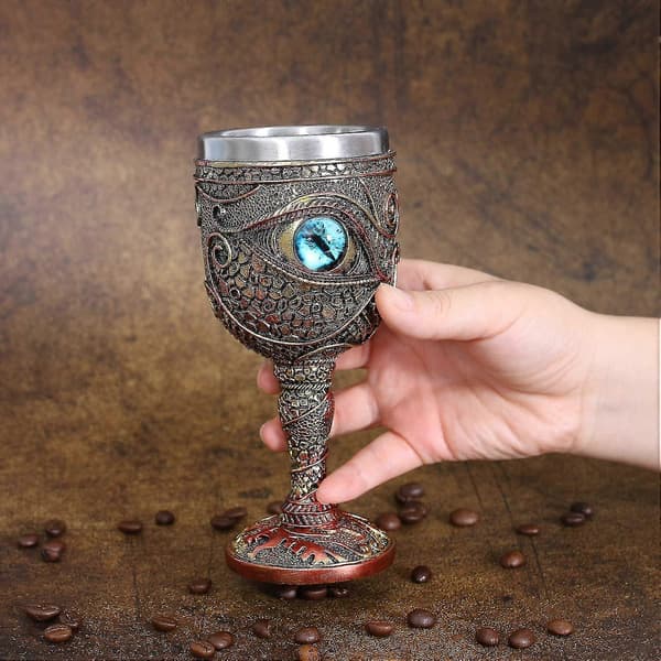 Rustfritt Stål Vinglass Drageøyet Beger, Dungeons And Dragons Middelalderdrage 210ml Gave Til Menn (blå øyne)