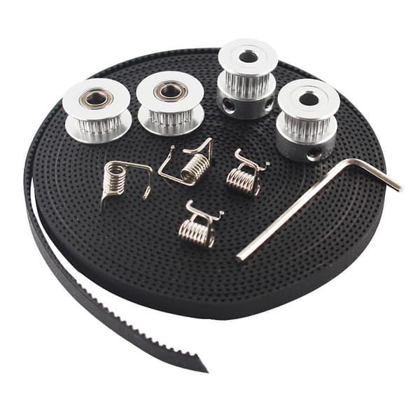 2X GT2 Remskive 20 Tænder Boring 5mm + GT2 6mm Tandrem & 2X Løbehjul 4X Strammer til 3D printer RepRap