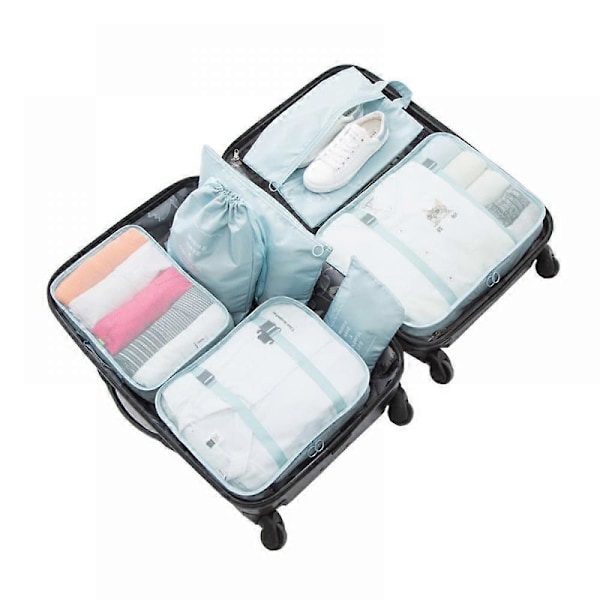 Reseväska för toalettartiklar Travel Manager 7-delad Toalettartiklar och Sminkväska Kläder och R-väska Väska Himmelblå Twill Sju-delad Suit