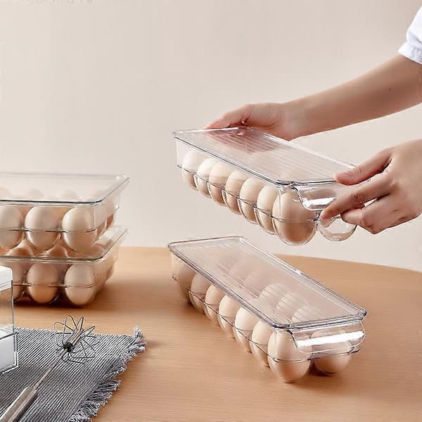 Transparent 14-roms eggboks, stablebar kjøleskapsoppbevaringsboks, kjøkkenoppbevaring